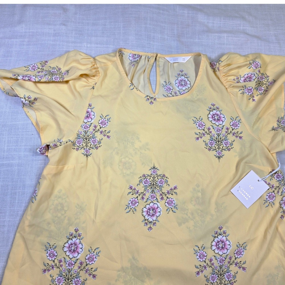 LC Lauren Conrad Cottage Fairy Yellow Floral Flutter Sleeve Blouse XXL NWT